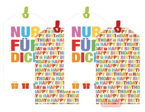 Bild von GEBURTSTAG, Anhänger-Sets 5x8,7cm, 2 Desingns ass. (4er-Pack) - VE 10 (Pack)