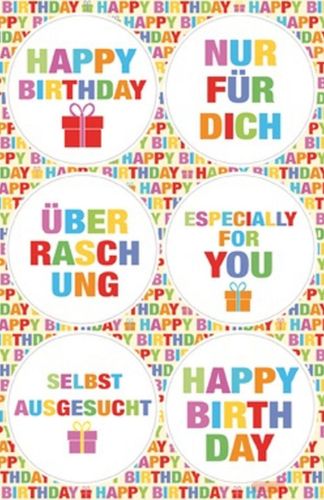 Bild von GEBURTSTAG, Sticker rund 4cm, (24er-Pack) - VE 10 (Pack)