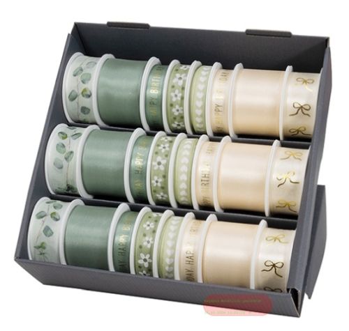 Bild von Geschenkband verschiedene Breiten/Längen/Farben, Green Dream gemischt - VE 24