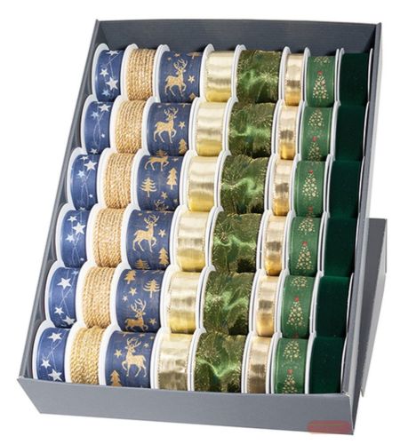 Bild von Geschenkband, z.T. mit Drahtkante, verschiedene Breiten/Längen, natur/creme/gold - VE 48