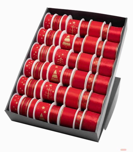 Bild von Geschenkband, z.T. mit Drahtkante, verschiedene Breiten/Längen, rot gemischt - VE 48