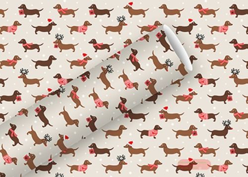 Bild von Geschenkpapier High Rollen 2m x 70cm, Weihnachtsdackel sand - VE 5