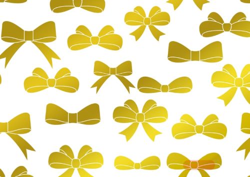 Bild von Geschenkpapier Rollen 1,5m x 70cm, Bows weiss-gold  - VE 5