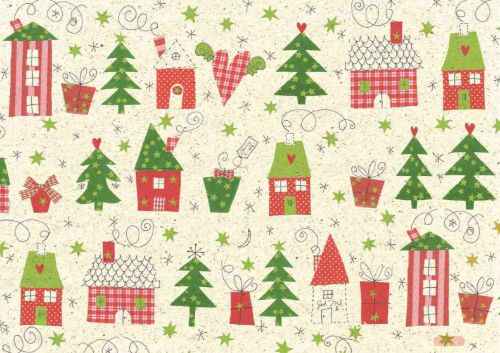 Bild von Geschenkpapier Rollen 1,5m x 70cm, Graspapier, Bullerbü rot-gr - VE 5