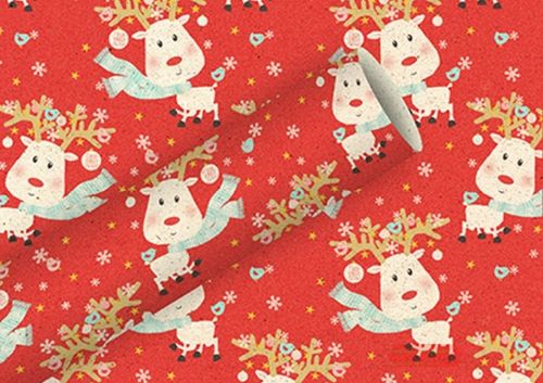 Bild von Geschenkpapier Rollen 1,5m x 70cm, Graspapier, Rudi Rentier rot - VE 5