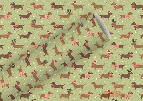 Bild von Geschenkpapier Rollen 1,5m x 70cm, Graspapier, Weihnachtsdackel grün - VE 5