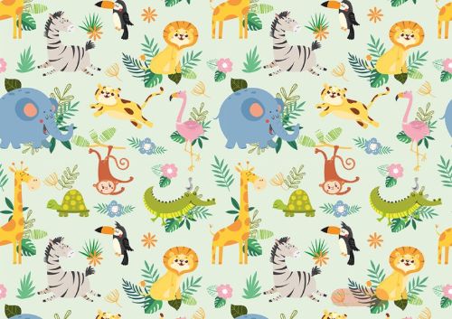 Bild von Geschenkpapier Rollen 2m x 70cm,  Happy Animals blassgrün - VE 5