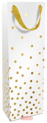 Bild von Geschenktasche matt, 12x37x8cm, Golden Dots, weiss - VE 8
