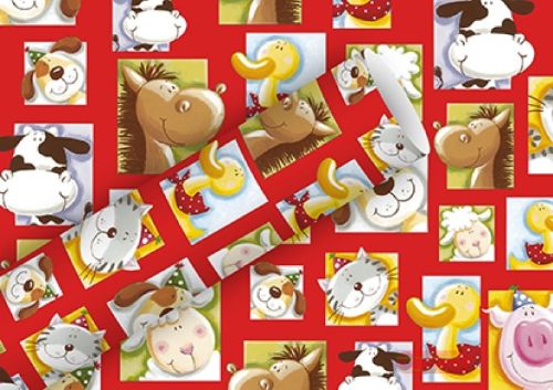 Bild von Geschenkpapier Rollen 2m x 70cm, My Farm rot - VE 5