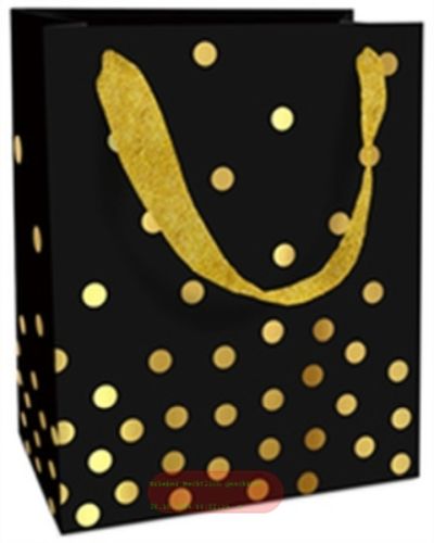 Bild von Geschenktasche matt, 11x16x5cm, Golden Dots, schwarz - VE 8