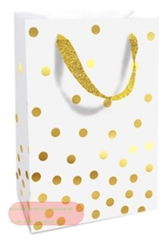 Bild von Geschenktasche matt, 11x16x5cm, Golden Dots, weiss - VE 8