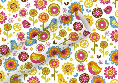 Bild von Geschenkpapier Rollen 2m x 70cm, Birdland weiss - VE 5