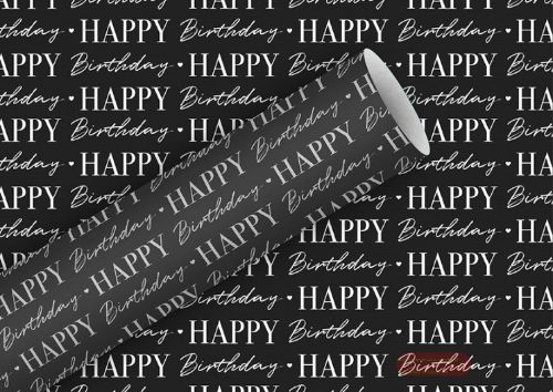 Bild von Geschenkpapier Rollen 2m x 70cm, Graphic Bithday sw - VE 5