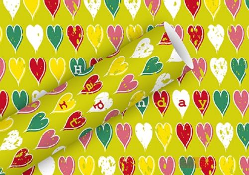 Bild von Geschenkpapier Rollen 2m x 70cm, Heart Birthday lime - VE 5