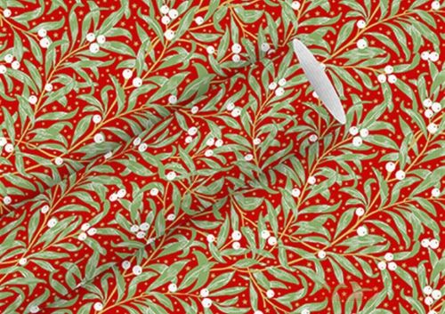 Bild von Geschenkpapier Rollen 2m x 70cm, Kraftpapier, Christm. Leaves rot  - VE 5