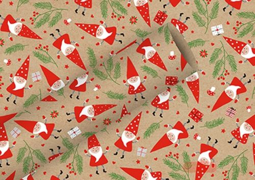 Bild von Geschenkpapier Rollen 2m x 70cm, Kraftpapier, Gnomes - VE 5