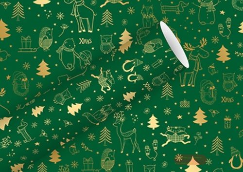 Bild von Geschenkpapier Rollen Alupapier 1,5m x 70cm, Christmas Doodles tanne - VE 5