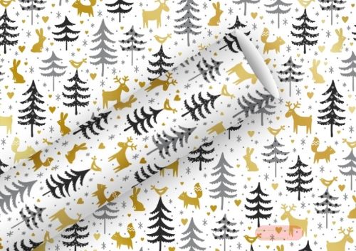 Bild von Geschenkpapier Rollen Alupapier 1,5m x 70cm, Forest Friends, gold-grau - VE 5
