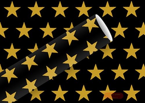 Bild von Geschenkpapier Rollen Alupapier 1,5m x 70cm, Stars schwarz-gold - VE 5