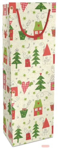 Bild von Geschenktasche Graspapier, 12x36x10cm, Bullerbü, rot-grün - VE 10