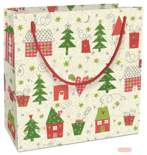 Bild von Geschenktasche Graspapier, 20x21x8cm, Bullerbü, rot-grün - VE 10
