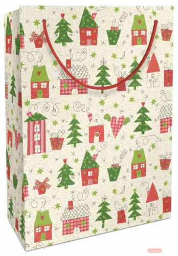 Bild von Geschenktasche Graspapier, 23x33x11cm, Bullerbü, rot-grün - VE 10