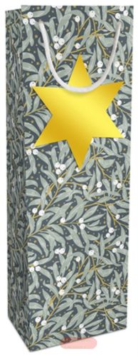 Bild von Geschenktasche Kraftpapier, 12x36x10cm, Christmas Leaves indigo - VE 10