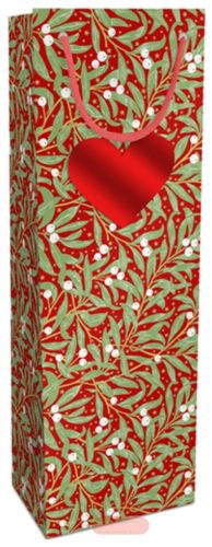 Bild von Geschenktasche Kraftpapier, 12x36x10cm, Christmas Leaves rot - VE 10