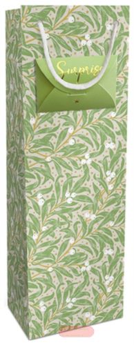 Bild von Geschenktasche Kraftpapier, 12x36x10cm, Christmas Leaves salbei - VE 10