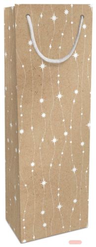 Bild von Geschenktasche Kraftpapier, 12x36x10cm, Glitzerkette weiss - VE 10