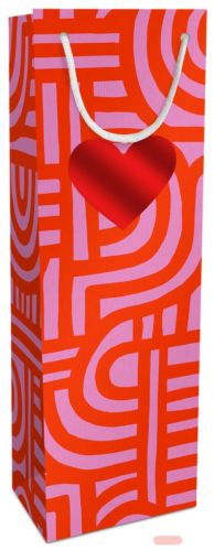 Bild von Geschenktasche Kraftpapier, 12x36x10cm, Labyrinth rot m.Herz - VE 10