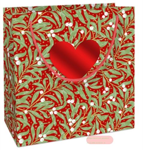 Bild von Geschenktasche Kraftpapier, 20x21x8cm, Christmas Leaves rot - VE 10