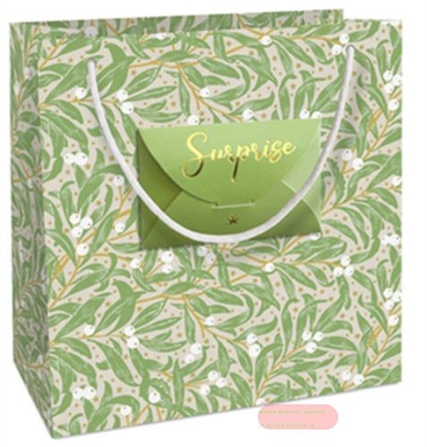 Bild von Geschenktasche Kraftpapier, 20x21x8cm, Christmas Leaves salbei - VE 10