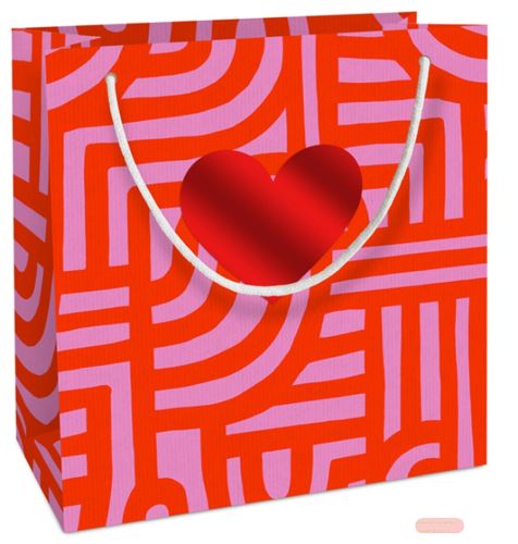 Bild von Geschenktasche Kraftpapier, 20x21x8cm, Labyrinth rot m.Herz - VE 10