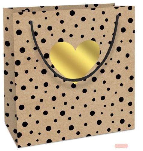 Bild von Geschenktasche Kraftpapier, 20x21x8cm, Polka Dots m.Herz - VE 10