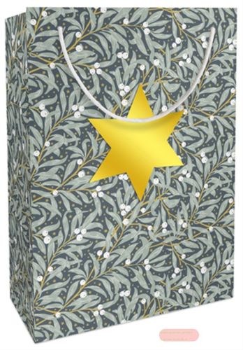 Bild von Geschenktasche Kraftpapier, 23x33x11cm, Christmas Leaves indigo - VE 10