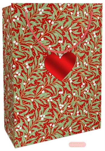 Bild von Geschenktasche Kraftpapier, 23x33x11cm, Christmas Leaves rot - VE 10