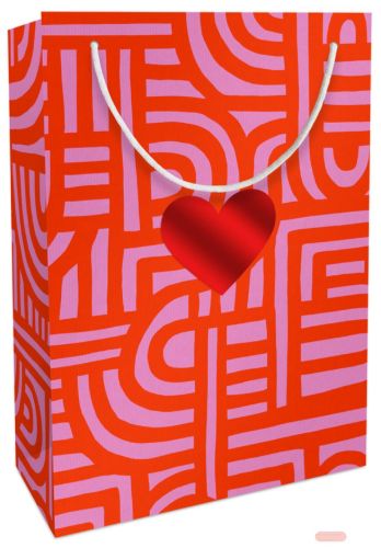 Bild von Geschenktasche Kraftpapier, 23x33x11cm, Labyrinth rot m.Herz - VE 10