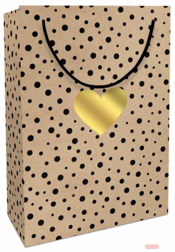 Bild von Geschenktasche Kraftpapier, 23x33x11cm, Polka Dots m.Herz - VE 10