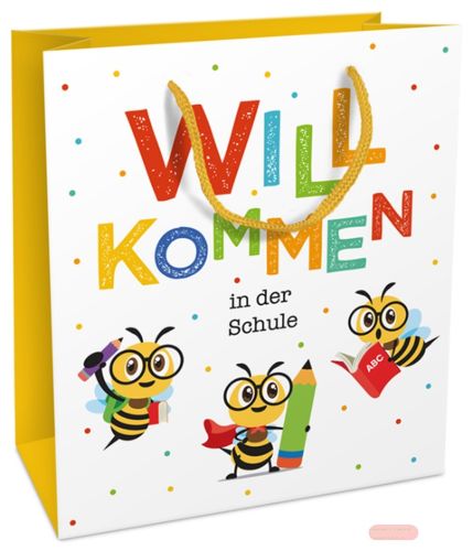 Bild von Geschenktasche Lack glänzend, 18x21x8cm, Schulbienen - VE 8