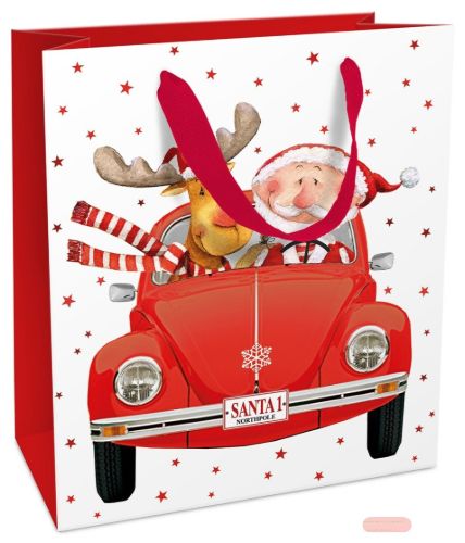 Bild von Geschenktasche matt, 18x21x8cm, Santa´s red car - VE 8