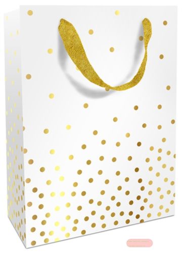 Bild von Geschenktasche matt, 25x33x11cm, Golden Dots, weiss - VE 8