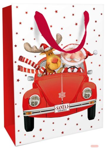 Bild von Geschenktasche matt, 26x36x13cm, Santa´s Red Car - VE 8