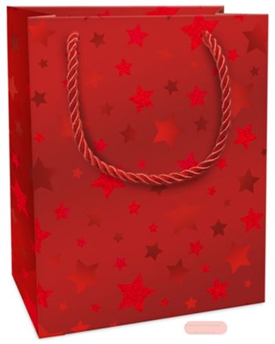 Bild von Geschenktasche met. 12x15x6cm, Shimmering Stars rot - VE 8
