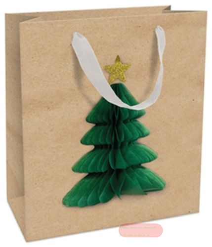 Bild von Geschenktasche met. 18x21x8cm, Kraftpapier Wabenbaum - VE 8