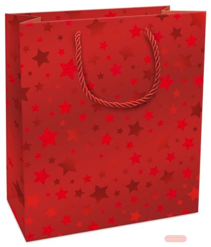Bild von Geschenktasche met. 18x21x8cm, Shimmering Stars rot - VE 8