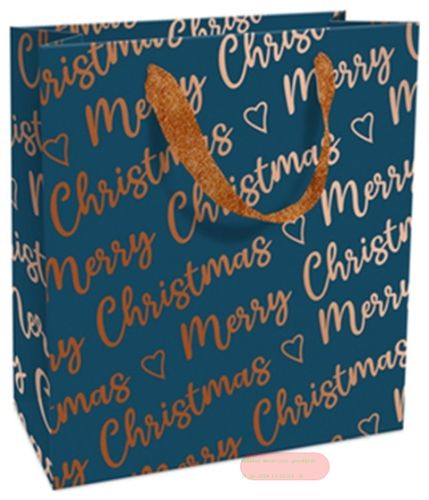 Bild von Geschenktasche matt, 18x21x8cm, Christmas allover blau - VE 8