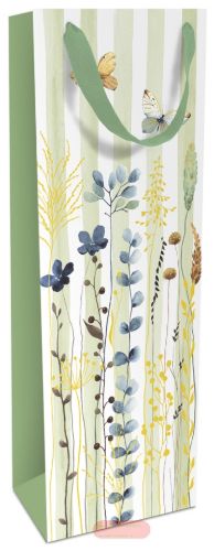 Bild von Geschenktasche matt, 12x37x8cm, Flower and Stripes - VE 8