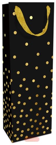 Bild von Geschenktasche matt, 12x37x8cm, Golden Dots, schwarz - VE 8