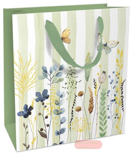Bild von Geschenktasche matt, 18x21x8cm, Flower and Stripes - VE 8
